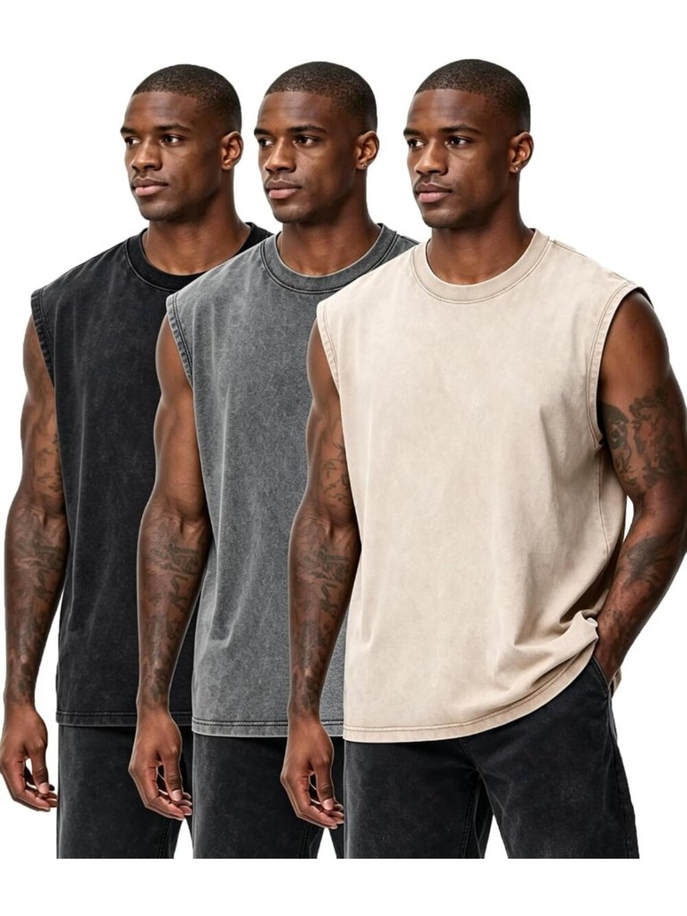 Men's 3-Pack Sleeveless Shirts Cut Off Gym Muscle T-Shirts